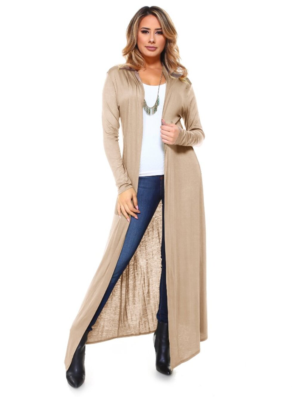 Isaac Liev Women’s Floor Length Open Front Cardigan Maxi Duster LARGE